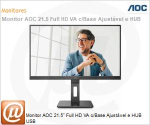 22P2UM - Monitor AOC 21.5" Full HD VA c/Base Ajustvel e HUB USB 