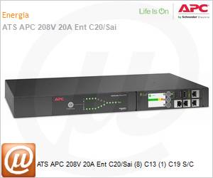 AP4434A - ATS APC 208V 20A Ent C20/Sai (8) C13 (1) C19 S/C 