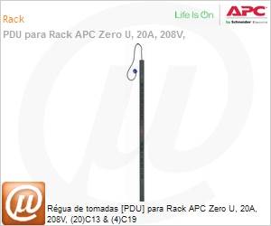 AP7540 - Rgua de tomadas [PDU] para Rack APC Zero U, 20A, 208V, (20)C13 & (4)C19