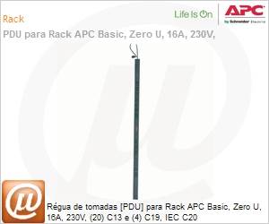 AP7552 - Rgua de tomadas [PDU] para Rack APC Basic, Zero U, 16A, 230V, (20) C13 e (4) C19, IEC C20 