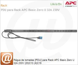 AP7553 - Rgua de tomadas [PDU] para Rack APC Basic Zero U 32A 230V (20)C13 (4)C19 