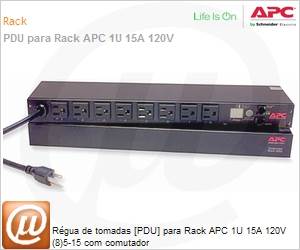 AP7900 - Rgua de tomadas [PDU] para Rack APC 1U 15A 120V (8)5-15 com comutador