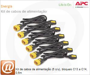 AP8702S-WW - Kit de cabos de alimentao (6 c/u), bloqueio C13 a C14, 0,6m 