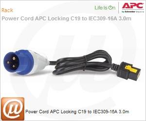 AP8758 - Power Cord APC Locking C19 to IEC309-16A 3.0m