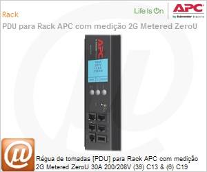 AP8841 - Rgua de tomadas [PDU] para Rack APC com medio 2G Metered ZeroU 30A 200/208V (36) C13 & (6) C19