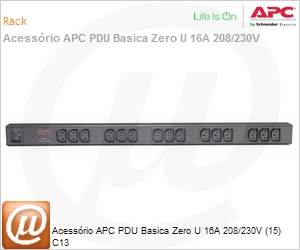 AP9572 - Rgua de tomadas [PDU] para Rack APC para montagem do rack bsica, no ocupa espao em U, 16 A, 208/230 V, (15) C13 