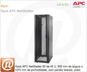 AR3105 - Rack APC NetShelter SX de 45 U, 600 mm de largura x 1070 mm de profundidade, com painis laterais, preto 