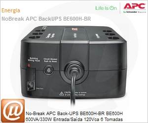 BE600H-BR - No-Break APC Back-UPS BE600H-BR BE600H 600VA/330W Entrada/Sada 120Vca 6 Tomadas