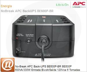 BE600P-BR - No-Break APC Back-UPS BE600P-BR BE600P 600VA/330W Entrada Bivolt/Sada 120Vca 6 Tomadas