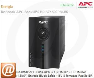 BZ1500PBI-BR - No-Break APC Back-UPS BR BZ1500PBI-BR 1500VA (1.5kVA) Entrada Bivolt Sada 115V 8 tomadas Padro BR