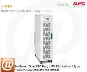 E3SUPS10KFB - No-Break 10kVA APC Easy UPS 3S trifsico (3:3) de 10000VA 208V para baterias internas 