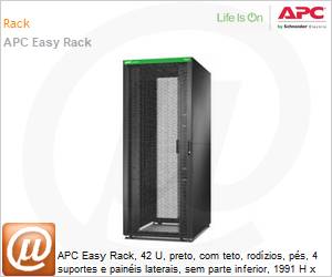ER8212 - APC Easy Rack, 42 U, preto, com teto, rodzios, ps, 4 suportes e painis laterais, sem parte inferior, 1991 H x 800 W x 1100 D mm 