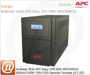 SMV3000CA - No-Break 3kVA APC Easy UPS SMV SMV3000CA 3000VA/2100W 120V/120V Senoidal Tomadas [x7] LED Torre Gerencivel Garantia 2 Anos by Schneider Electric