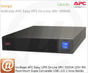 SRV3KRI-BR - No-Break APC Easy UPS SRV 3000VA 230V RM Rack-Mount Dupla Converso USB LCD 2 Anos Balco 