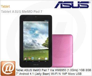 ME172V-1G124A - Tablet ASUS MeMO Pad 7 Via WM8950 (1.0GHz) 1GB 8GB 7" Android 4.1 (Jelly Bean) Wi-Fi N 1MP Micro USB microSD Rosa Desbloqueado