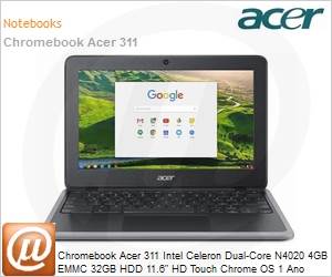 C733T-C2HY - Chromebook Acer 311 Intel Celeron Dual-Core N4020 (1,1GHz 4MB 2 Ncleos) 4GB EMMC 32GB HDD 11.6" HD Touch Chrome OS Wi-Fi 11ac MIMO 1 Ano Balco