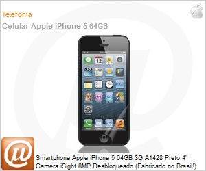 MD642BR/A - Smartphone Apple iPhone 5 64GB 3G A1428 Preto 4" Camera iSight 8MP Desbloqueado (Fabricado no Brasil!)