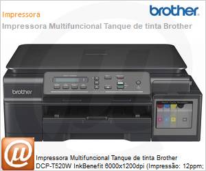 DCP-T520W - Impressora Multifuncional Tanque de tinta Brother DCP-T520W InkBenefit 6000x1200dpi (Impresso: 12ppm; Cpia/Digitalizao: 12cpm) A4 Wi-Fi USB