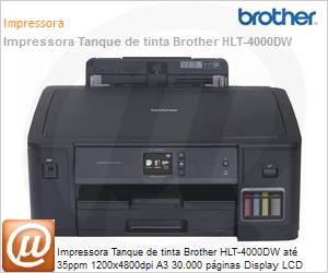 HLT-4000DW - Impressora Tanque de tinta Brother HLT-4000DW at 35ppm 1200x4800dpi A3 30.000 pginas Display LCD USB Rede Duplex Wi-Fi 1 Ano Balco 