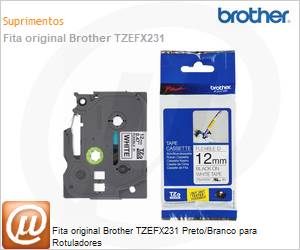 TZEFX231 - Fita original Brother TZEFX231 Preto/Branco para Rotuladores