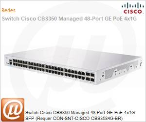 CBS350-48P-4G-BR - Switch Cisco CBS350 Managed 48-Port GE PoE 4x1G SFP (Requer CON-SNT-CISCO CBS3584G-BR) 