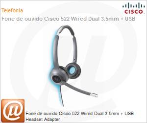 CP-HS-W-522-USB= - Fone de ouvido Cisco 522 Wired Dual 3.5mm + USB Headset Adapter 