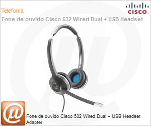 CP-HS-W-532-USBA= - Fone de ouvido Cisco 532 Wired Dual + USB Headset Adapter 