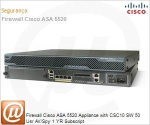 ASA5520-CSC10-K9 - Firewall Cisco ASA 5520 Appliance with CSC10 SW 50 Usr AV/Spy 1 YR Subscript