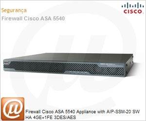 ASA5540-AIP20-K9 - Firewall Cisco ASA 5540 Appliance with AIP-SSM-20 SW HA 4GE+1FE 3DES/AES