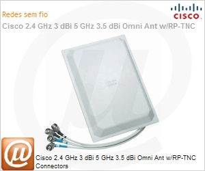 AIR-ANT2451V-R= - Cisco 2.4 GHz 3 dBi 5 GHz 3.5 dBi Omni Ant w/RP-TNC Connectors