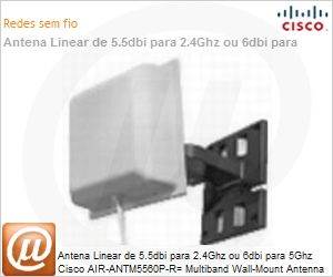 AIR-ANTM5560P-R= - Antena Linear de 5.5dbi para 2.4Ghz ou 6dbi para 5Ghz Cisco AIR-ANTM5560P-R= Multiband Wall-Mount Antenna