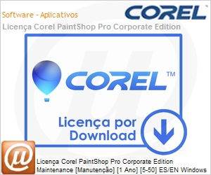 LCPSPM1MNT2 - Licena Corel PaintShop Pro Corporate Edition Maintenance [Manuteno] [1 Ano] [5-50] ES/EN Windows 