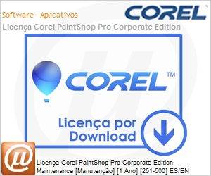 LCPSPML1MNT4 - Licena Corel PaintShop Pro Corporate Edition Maintenance [Manuteno] [1 Ano] [251-500] ES/EN Windows 