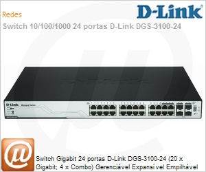 DGS-3100-24 - Switch Gigabit 24 portas D-Link DGS-3100-24 (20 x Gigabit; 4 x Combo) Gerencivel Expansvel Empilhvel Layer 2/4