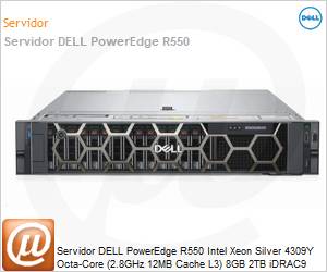 210-AZEI-QN62 - Servidor DELL PowerEdge R550 Intel Xeon Silver 4309Y Octa-Core (2.8GHz 12MB Cache L3) 8GB 2TB iDRAC9 Enterprise 15G 