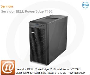 210-BBSZ-KV55 - Servidor DELL PowerEdge T150 Intel Xeon E-2324G Quad-Core (3,1GHz 6MB) 8GB 2TB DVD+-RW iDRAC9 Basic 15G