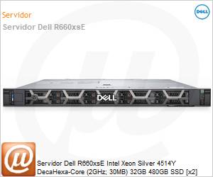 210-BHRM-YOSM - Servidor Dell R660xsE Intel Xeon Silver 4514Y DecaHexa-Core (2GHz; 30MB) 32GB 480GB SSD [x2] iDRAC9 Enterprise 