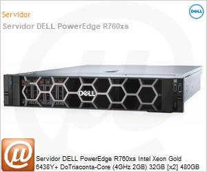 210-BHTJ-SQL0 - Servidor DELL PowerEdge R760xs Intel Xeon Gold 6438Y+ DoTriaconta-Core (4GHz 2GB) 32GB [x2] 480GB SSD [x2] iDRAC9 Enterprise 16G 