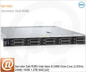 210-BMTG-Y0FB - Servidor Dell R360 Intel Xeon E-2468 Octa-Core (2,6GHz; 24MB) 16GB 1.2TB SAS [x2] 