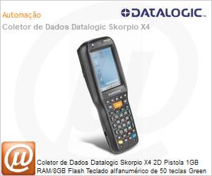 942600006 - Coletor de dados Datalogic Skorpio X4 2D Pistola 1GB RAM/8GB Flash Teclado alfanumrico de 50 teclas GreenSpot Windows Embedded Compact 7 Wi-Fi 11n MIMO CCX v4 Bluetooth v4 RF WMS