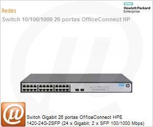 JH017A - Switch Gigabit 26 portas HPE OfficeConnect 1420-24G-2SFP (24 x Gigabit; 2 x SFP 100/1000 Mbps)