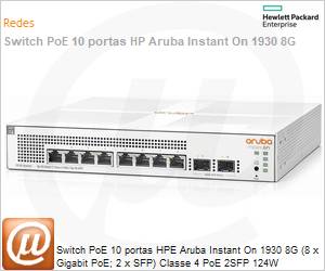 JL681A - Switch PoE 10 portas HPE Aruba Instant On 1930 8G (8 x Gigabit PoE; 2 x SFP) Classe 4 PoE 2SFP 124W 