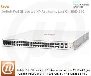 JL807A - Switch PoE 28 portas HPE Aruba Instant On 1960 24G (24 x Gigabit PoE; 2 x SFP+) 20p Classe 4 4p Classe 6 PoE 2XGT 2SFP+ 370W 