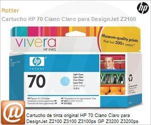 C9390A - Cartucho de tinta original HP 70 Ciano Claro para DesignJet Z2100 Z3100 Z3100ps GP Z3200 Z3200ps Z5200 