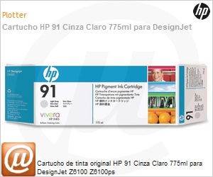 C9466A - Cartucho de tinta original HP 91 Cinza Claro 775ml para DesignJet Z6100 Z6100ps 