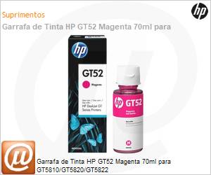 M0H55AL - Garrafa de tinta original HP GT52 Magenta 70ml para GT5810 / GT5820 / GT5822