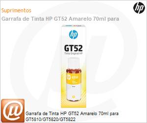 M0H56AL - Garrafa de tinta original HP GT52 Amarelo 70ml para GT5810 / GT5820 / GT5822