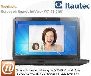 250000000455 - Notebook Itautec InfoWay W7435-0455 Intel Core i3-370M (2.40GHz) 4GB 500GB 14" LED DVD-RW Windows 7 Professional 64 Wi-Fi N Bluetooth WebCam HDMI