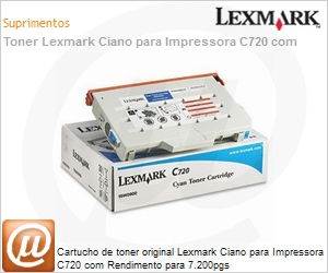 15W0900 - Cartucho de toner original Lexmark Ciano para Impressora C720 com Rendimento para 7.200pgs