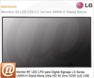 65UM5N-H.AWZM - Monitor 65" LED LFD Profissional Digital Signage LG Series UM5N-H Stand Alone Ultra HD 4K 8ms HDMI [x3] USB [x2] IR Rede Wi-Fi 16/7 webOS 